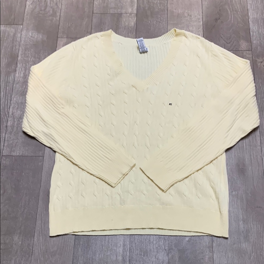 Womens NWOT BASS Cable Knit‎ Ribbed V-Neck Yellow Lightweight Sweater